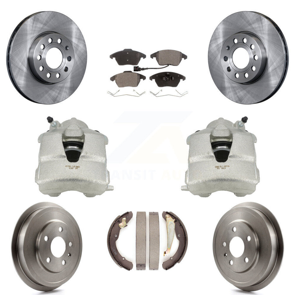 Front Rear Disc Brake Caliper Rotors Drums Ceramic Pads Kit (8Pc) For Volkswagen Jetta With 288mm Diameter Rotor KC8-100790T