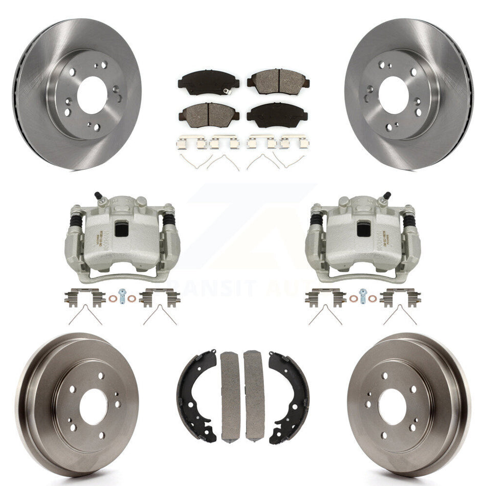 Front Rear Disc Brake Caliper Rotors Drums Semi-Metallic Pads Kit (8Pc) For Honda Civic KC8-100791S