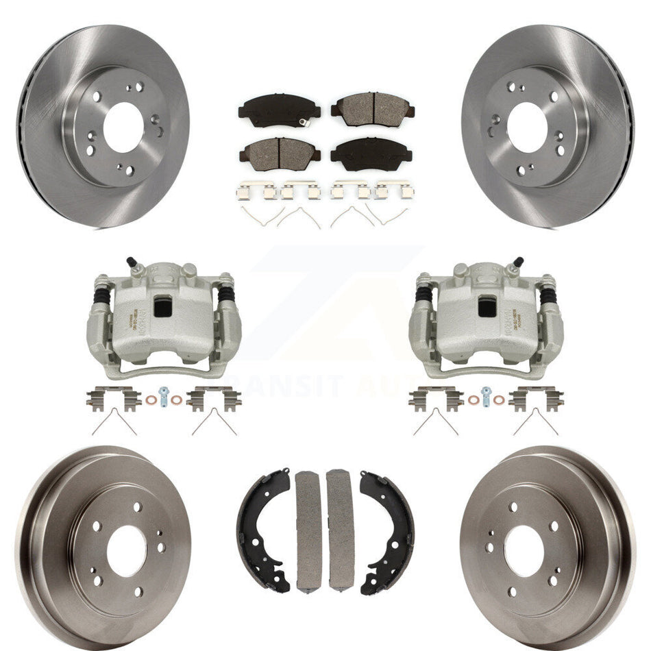 Front Rear Disc Brake Caliper Rotors Drums Semi-Metallic Pads Kit (8Pc) For Honda Civic KC8-100791S