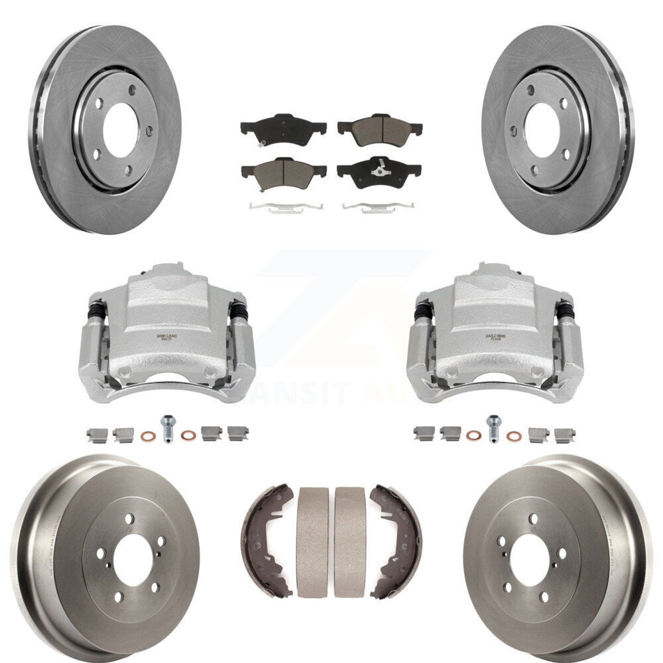 Front Rear Disc Brake Caliper Rotors Drums Ceramic Pads Kit (8Pc) For Dodge Caravan KC8-100792C