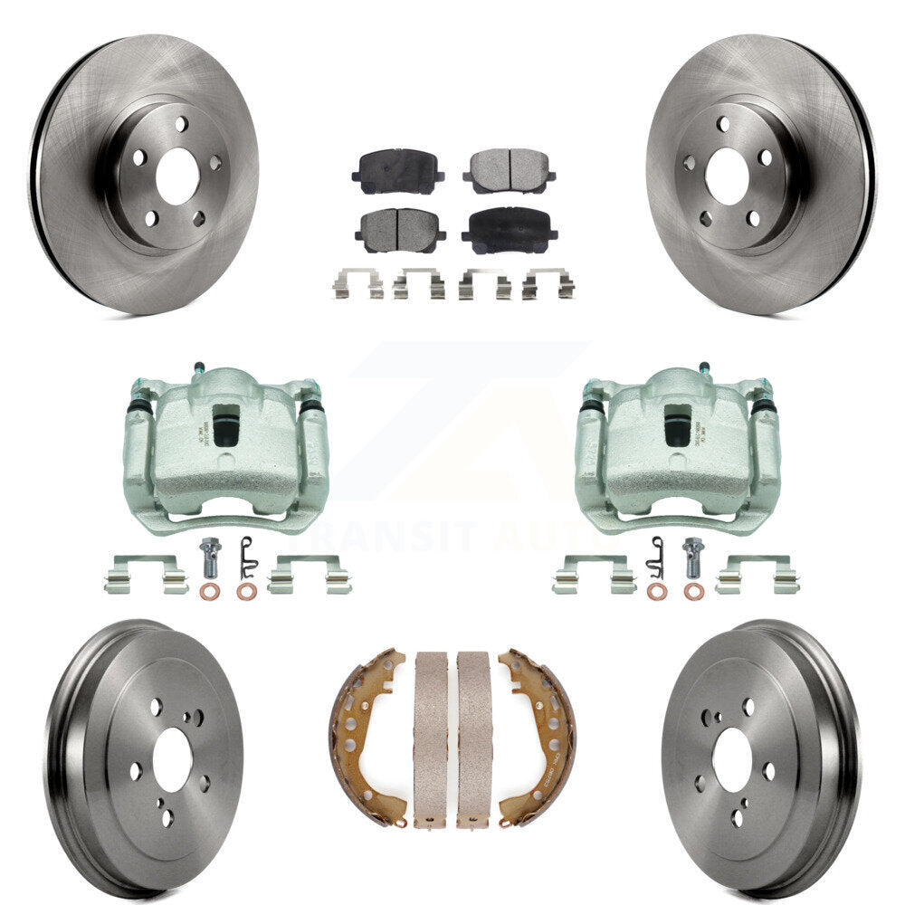 Front Rear Disc Brake Caliper Rotors Drum Semi-Metallic Pad Kit (8Pc) For Toyota Corolla KC8-100792P