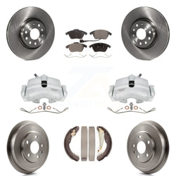 Front Rear Disc Brake Caliper Rotors Drums Ceramic Pads Kit (8Pc) For Volkswagen Jetta With 312mm Diameter Rotor KC8-100792T