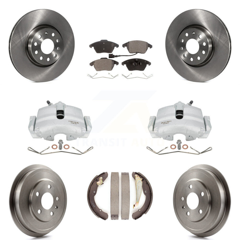 Front Rear Disc Brake Caliper Rotors Drums Ceramic Pads Kit (8Pc) For Volkswagen Jetta With 312mm Diameter Rotor KC8-100792T by Transit Auto