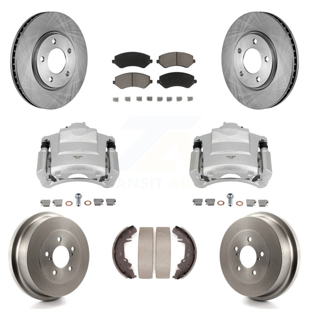 Front Rear Disc Brake Caliper Rotors Drum Ceramic Pads Kit (8Pc) For Dodge Grand Caravan KC8-100793C