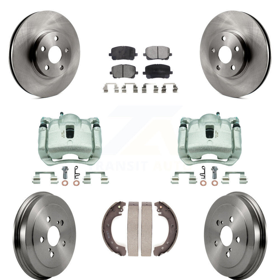 Front Rear Disc Brake Caliper Rotors Drum Semi-Metallic Pad Kit (8Pc) For Toyota Corolla KC8-100793P