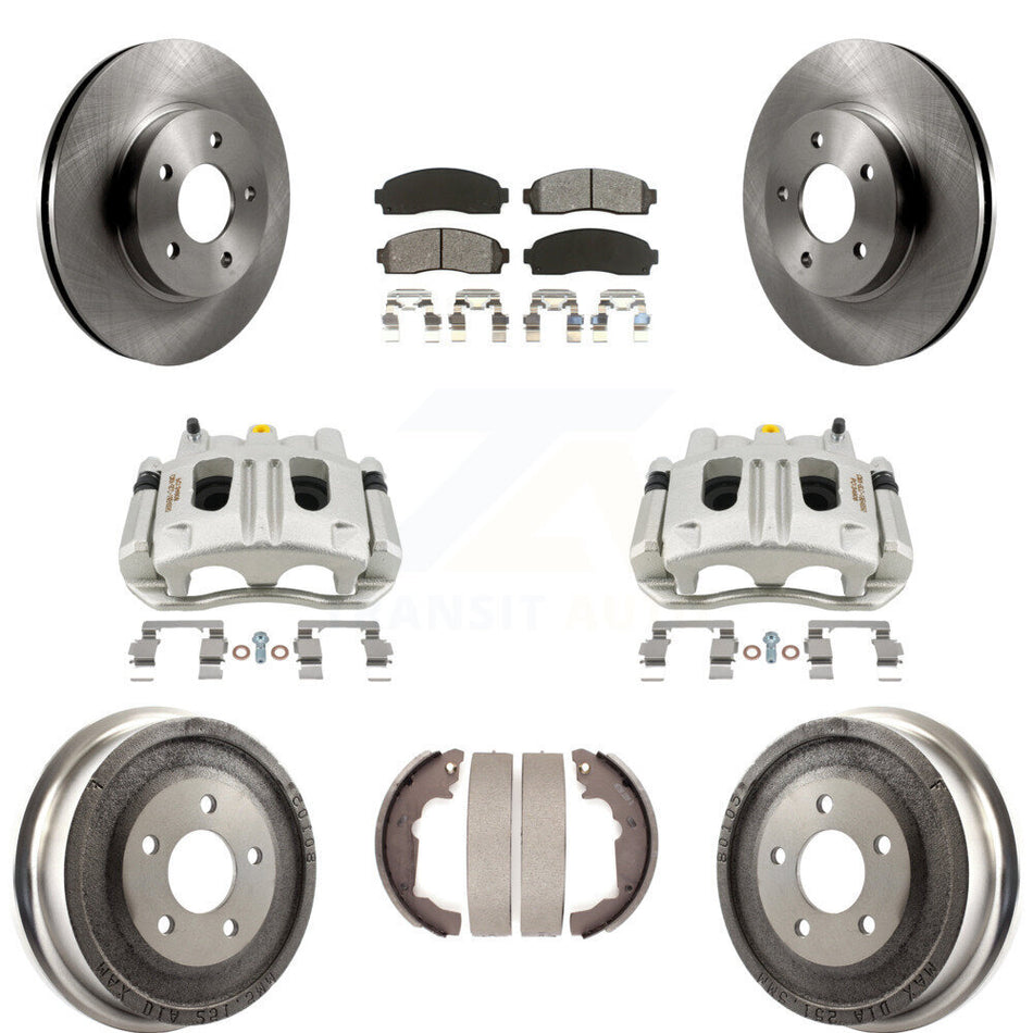 Front Rear Brake Caliper Rotors Drums Semi-Metallic Pads Kit (8Pc) For Chevrolet Equinox KC8-100793S