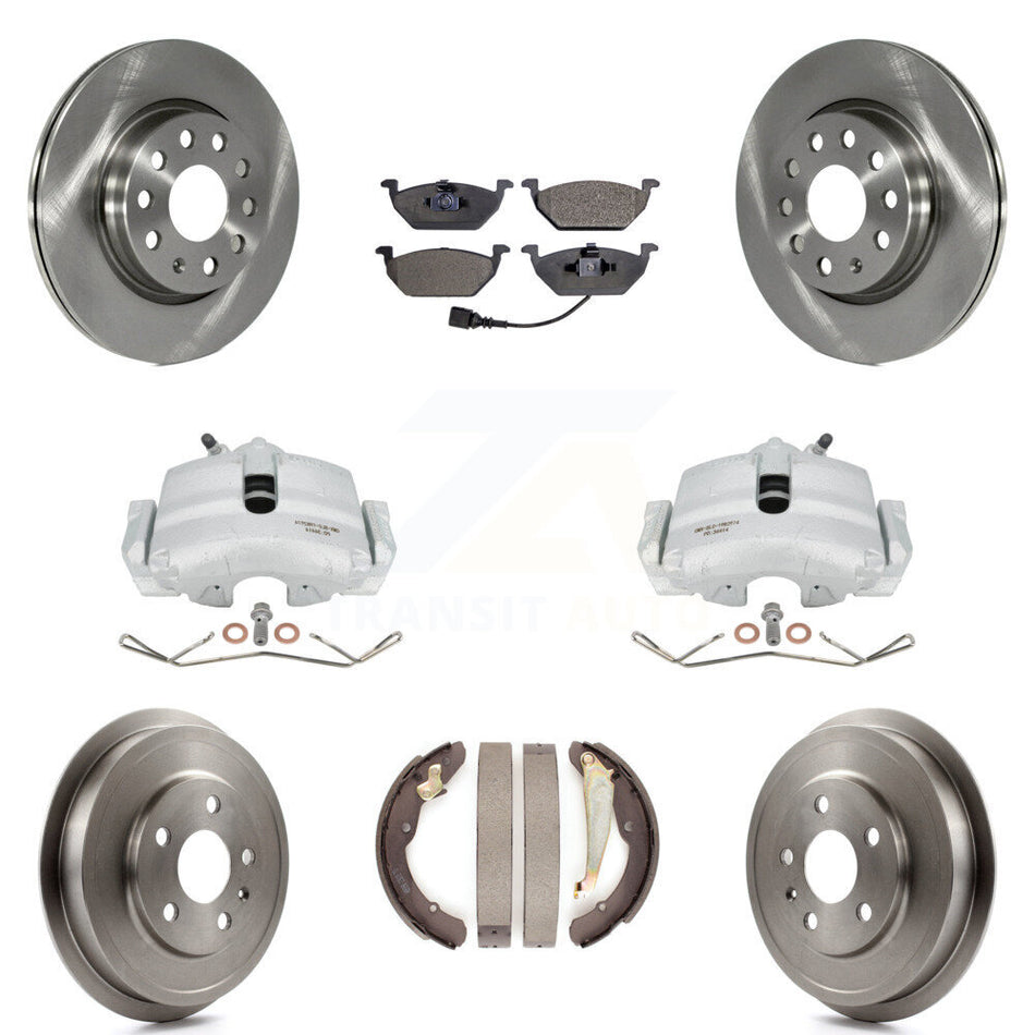 Front Rear Disc Brake Caliper Rotors Drums Ceramic Pads Kit (8Pc) For Volkswagen Jetta With 280mm Diameter Rotor KC8-100793T by Transit Auto