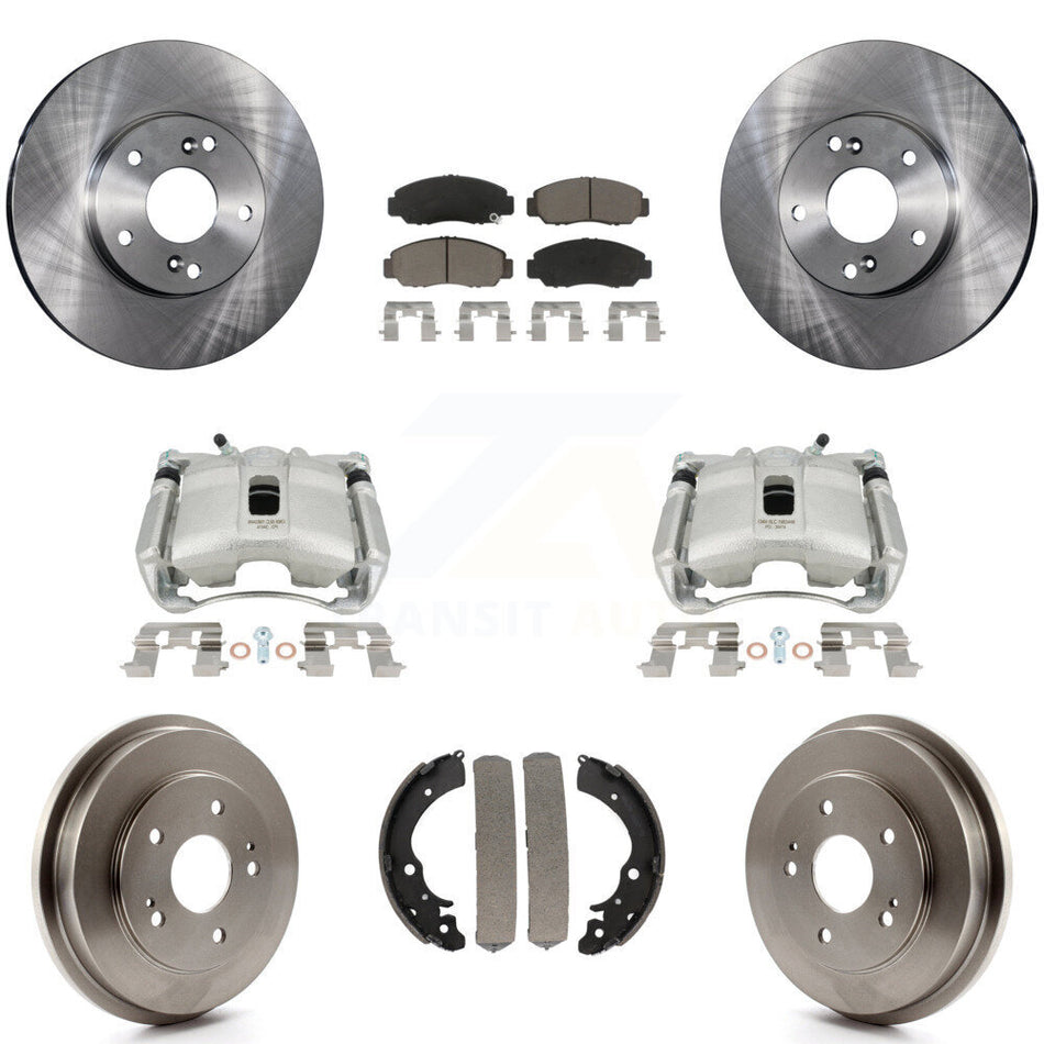 Front Rear Disc Brake Caliper Rotors Drums Ceramic Pads Kit (8Pc) For Honda Civic GX with 1.8L KC8-100794C