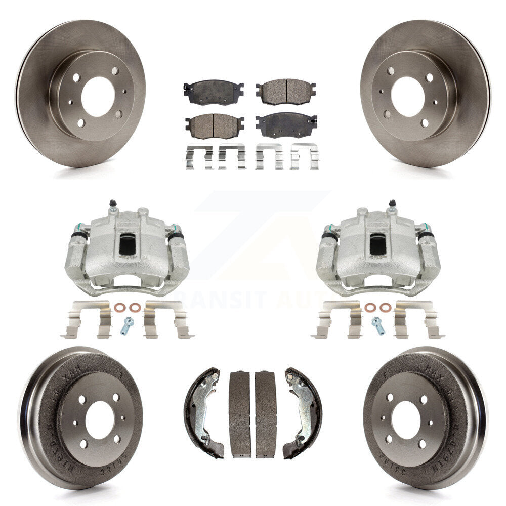 Front Rear Disc Brake Caliper Rotors Drums Semi-Metallic Pads Kit (8Pc) For 2006 Hyundai Accent Hatchback To 09 30 05 KC8-100794P by Transit Auto