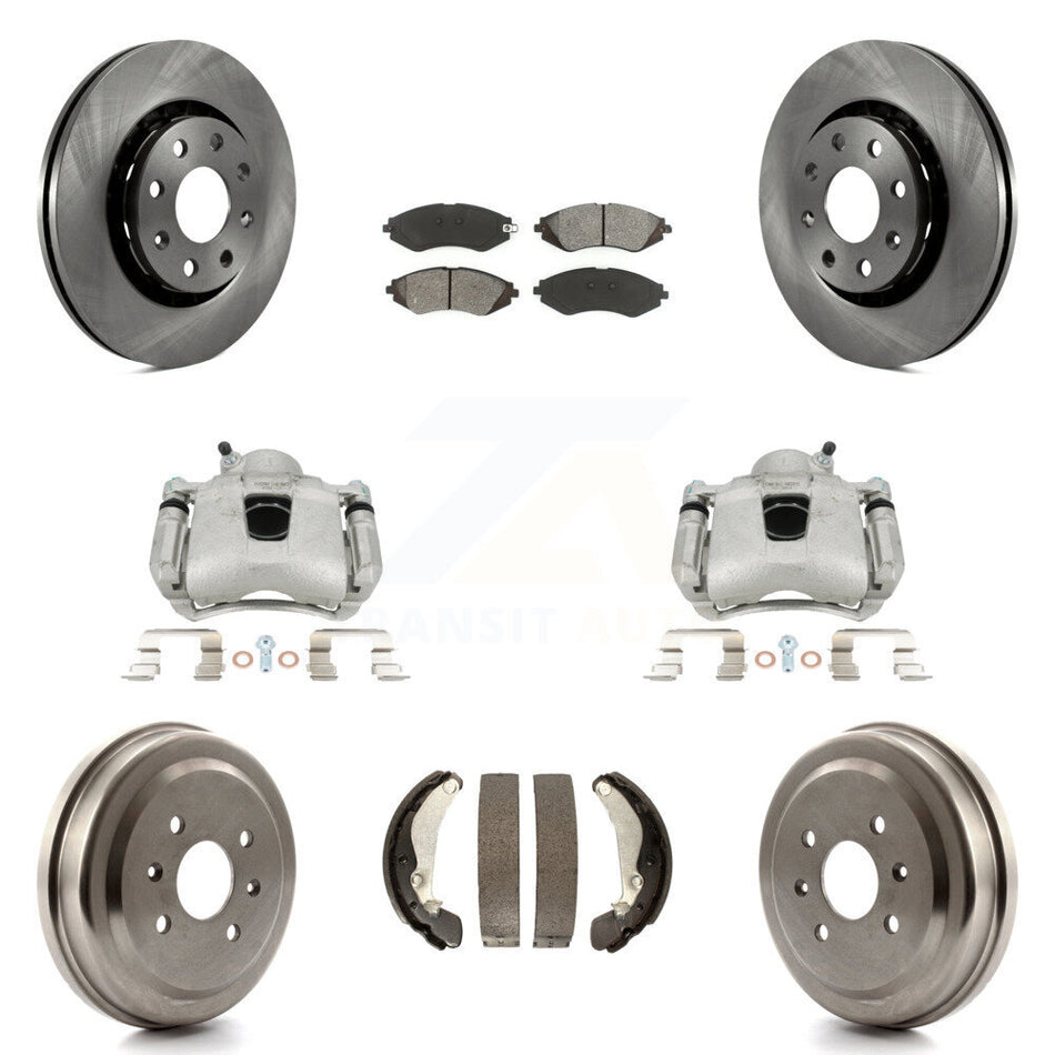 Front Rear Disc Brake Caliper Rotors Drums Semi-Metallic Pads Kit (8Pc) For Chevrolet Aveo Spark Aveo5 Pontiac G3 Suzuki Wave Wave5 Swift+ KC8-100794S by Transit Auto