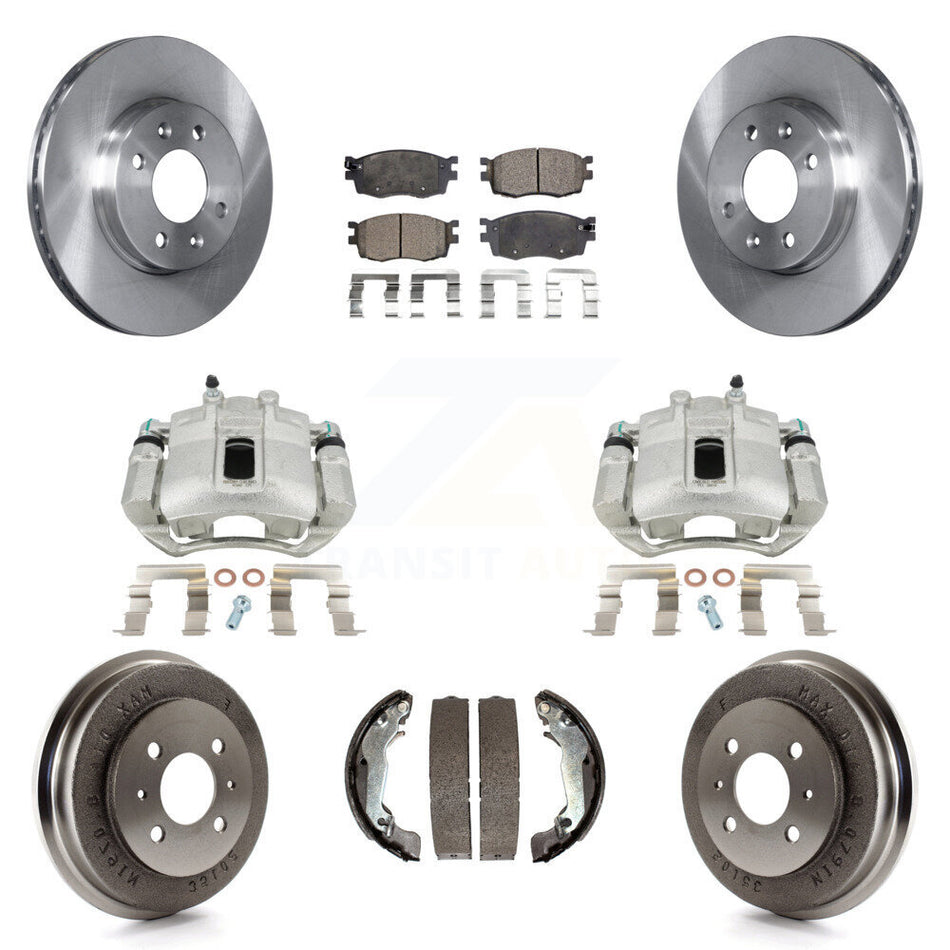 Front Rear Disc Brake Caliper Rotors Drums Semi-Metallic Pads Kit (8Pc) For 2006 Hyundai Accent Sedan To 09 30 05 KC8-100795P by Transit Auto