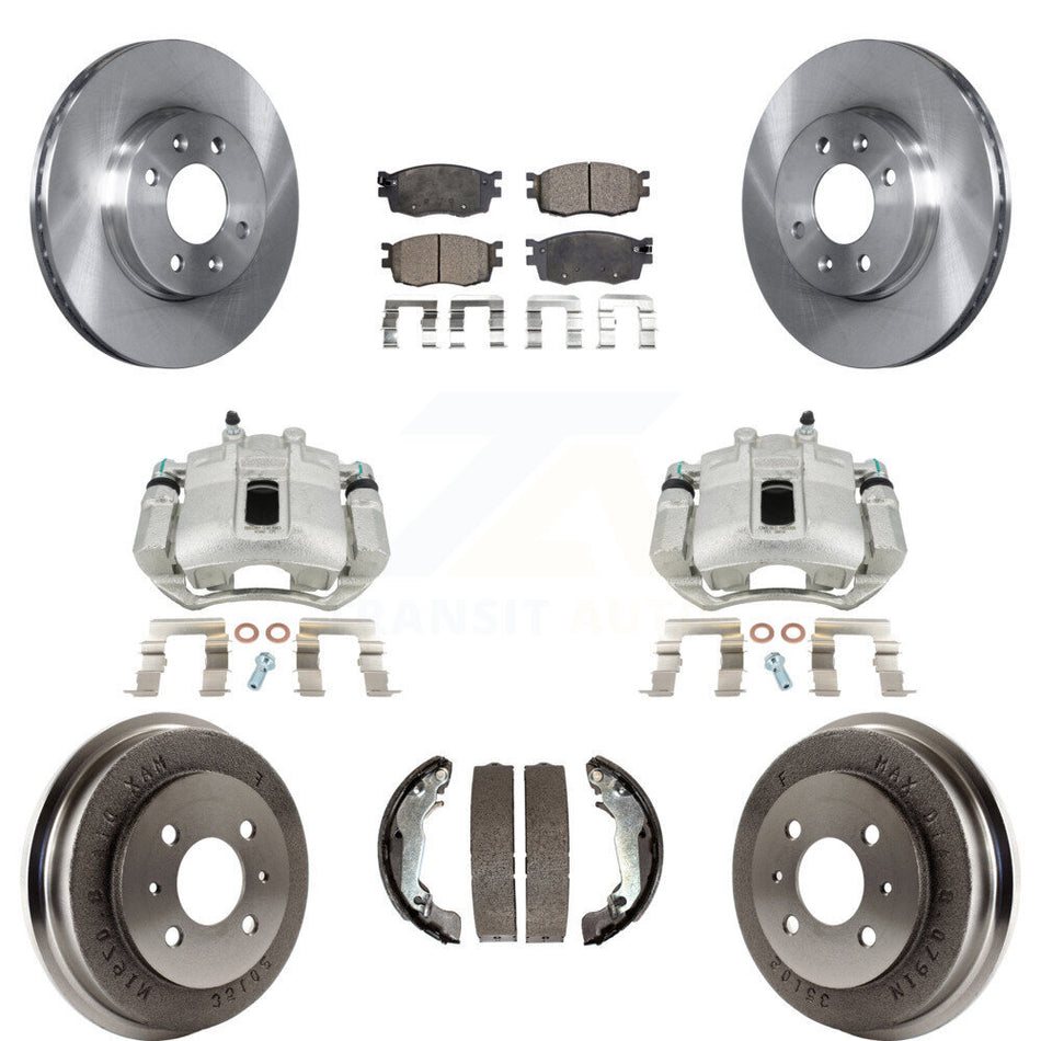 Front Rear Disc Brake Caliper Rotors Drums Semi-Metallic Pads Kit (8Pc) For 2006 Hyundai Accent Sedan To 09 30 05 KC8-100795P