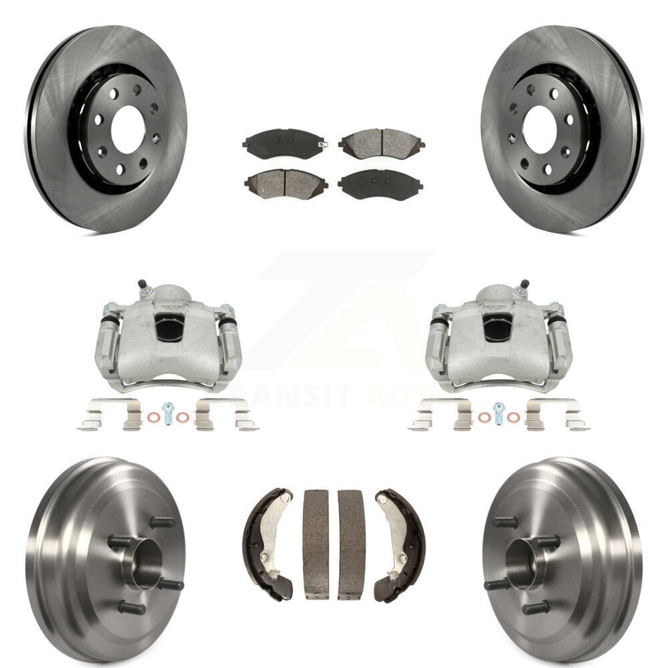Front Rear Disc Brake Caliper Rotors Drums Semi-Metallic Pads Kit (8Pc) For Chevrolet Aveo Aveo5 Pontiac G3 Wave Wave5 With Hub Assembly KC8-100795S