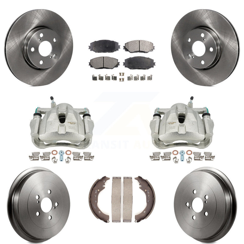 Front Rear Disc Brake Caliper Rotors Drums Ceramic Pads Kit (8Pc) For Toyota Corolla KC8-100795T