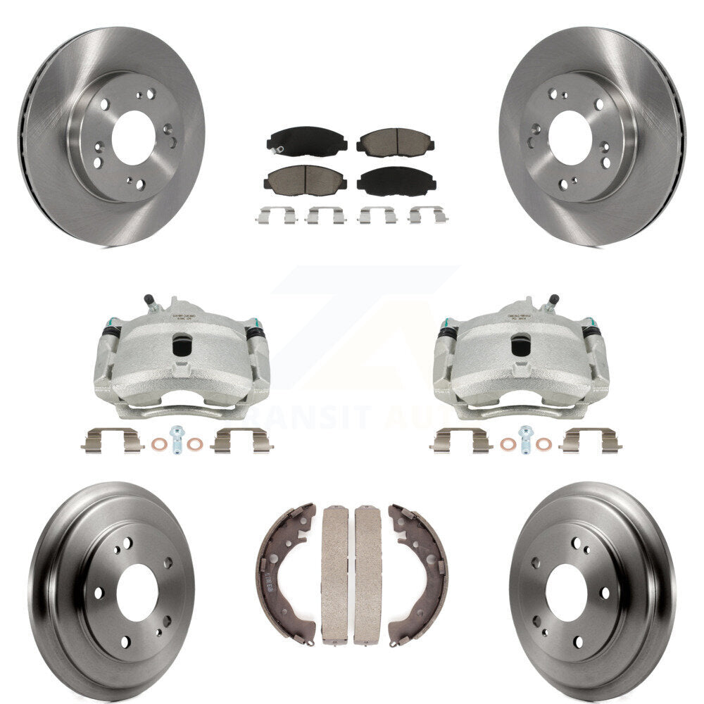 Front Rear Disc Brake Caliper Rotors Drums Ceramic Pads Kit (8Pc) For Honda Civic KC8-100796C by Transit Auto