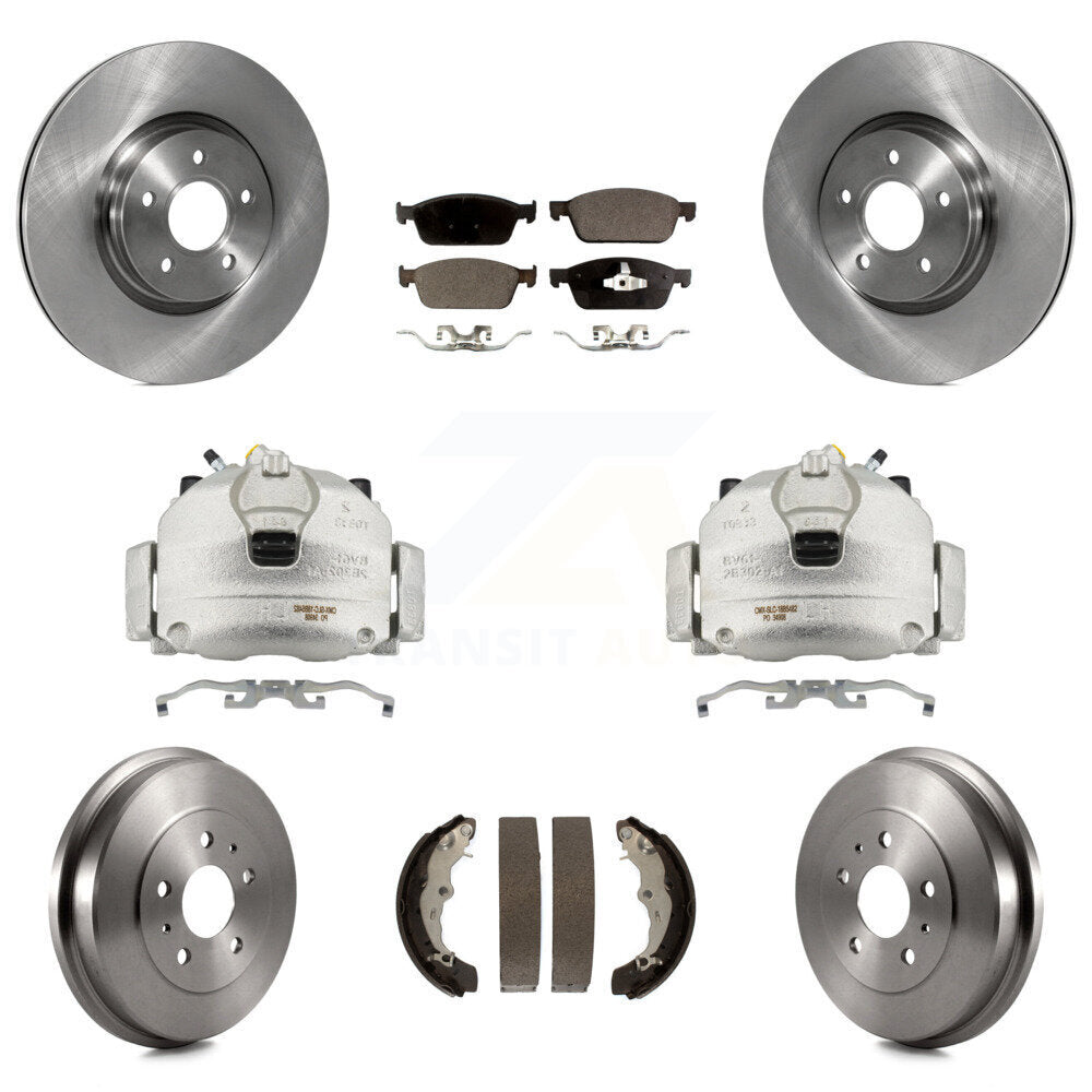 Front Rear Brake Caliper Rotors Drum Semi-Metallic Pad Kit (8Pc) For 13-18 Ford Focus ST KC8-100796P