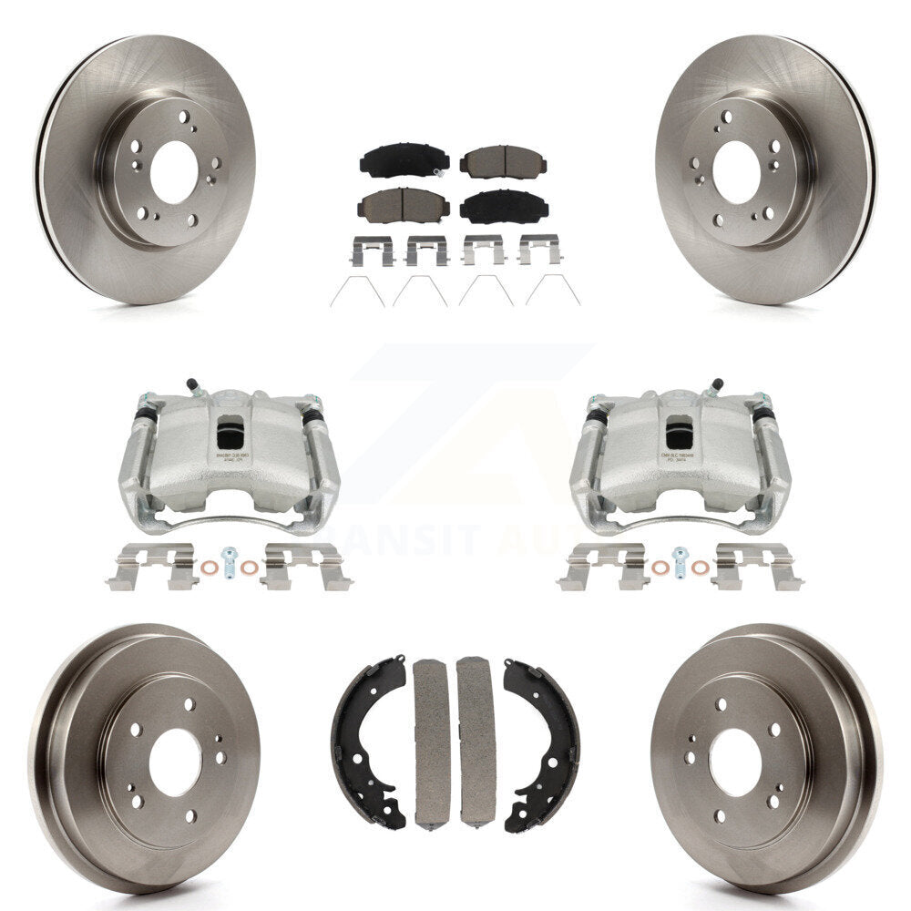 Front Rear Disc Brake Caliper Rotors Drums Ceramic Pads Kit (8Pc) For Honda Civic KC8-100797C by Transit Auto