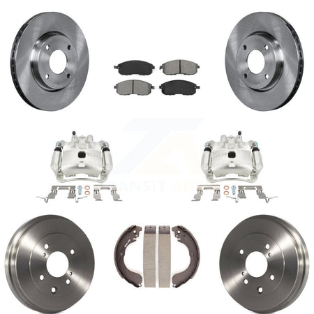Front Rear Brake Caliper Rotors Drums Semi-Metallic Pads Kit (8Pc) For Nissan Versa Cube KC8-100797S