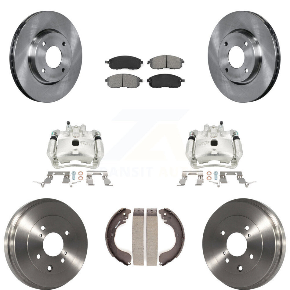 Front Rear Brake Caliper Rotors Drums Semi-Metallic Pads Kit (8Pc) For Nissan Versa Cube KC8-100797S