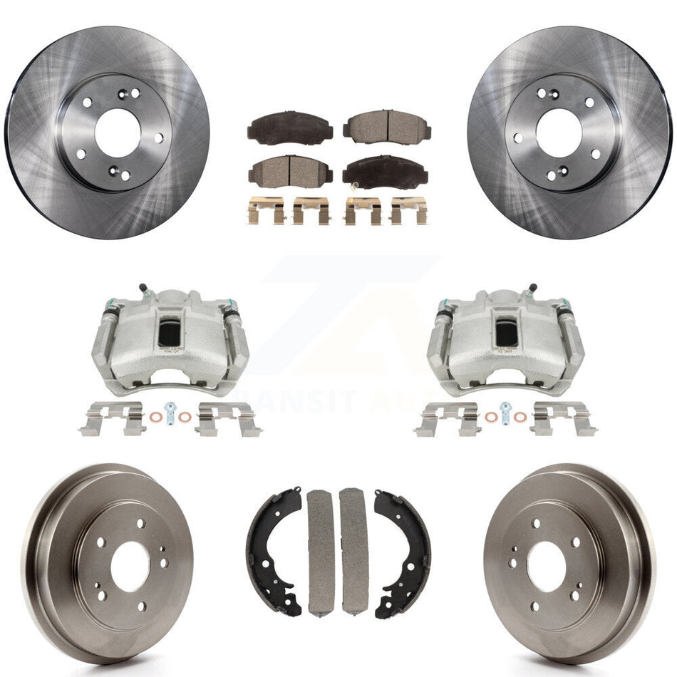 Front Rear Disc Brake Caliper Rotors Drums Ceramic Pads Kit (8Pc) For 2003-2006 Honda Accord 2.4L Vehicles Built Canadian Market KC8-100797T