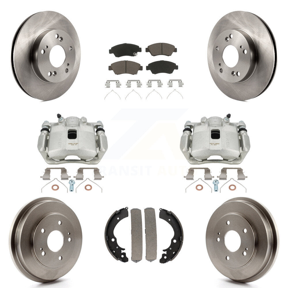 Front Rear Disc Brake Caliper Rotors Drums Ceramic Pads Kit (8Pc) For Honda Civic KC8-100798C by Transit Auto