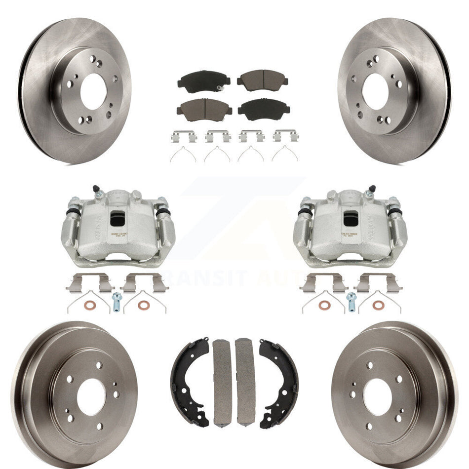 Front Rear Disc Brake Caliper Rotors Drums Ceramic Pads Kit (8Pc) For Honda Civic KC8-100798C