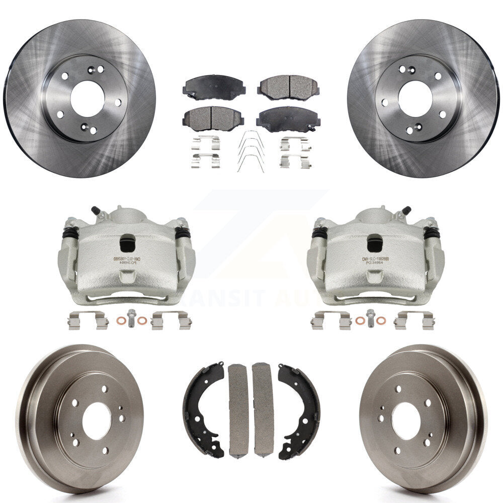 Front Rear Disc Brake Caliper Rotors Drums Ceramic Pads Kit (8Pc) For Honda Fit Accord KC8-100798T