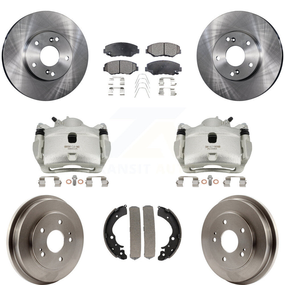 Front Rear Disc Brake Caliper Rotors Drums Ceramic Pads Kit (8Pc) For Honda Fit Accord KC8-100798T