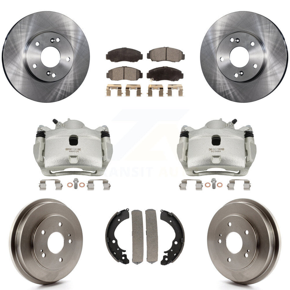 Front Rear Brake Caliper Rotors Drums Ceramic Pads Kit (8Pc) For 2007 Honda Accord 2.4L KC8-100799T