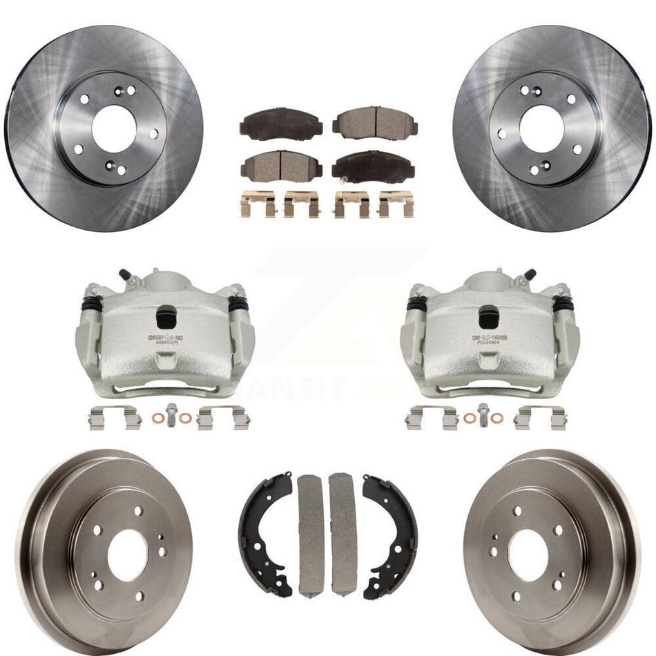 Front Rear Brake Caliper Rotors Drums Ceramic Pads Kit (8Pc) For 2007 Honda Accord 2.4L KC8-100799T