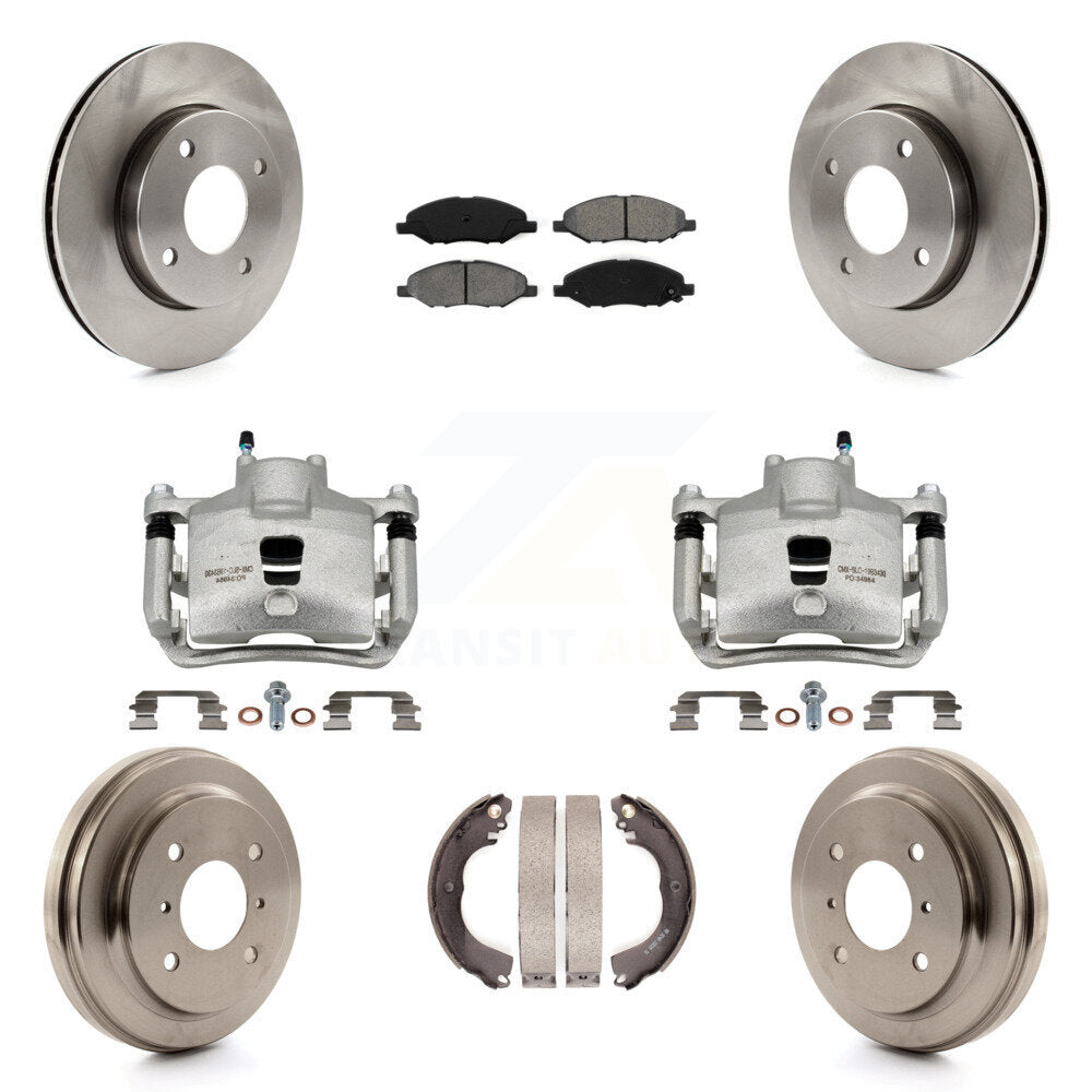 Front Rear Brake Caliper Rotors Drums Semi-Metallic Pads Kit (8Pc) For Nissan Versa 1.6L KC8-100800S