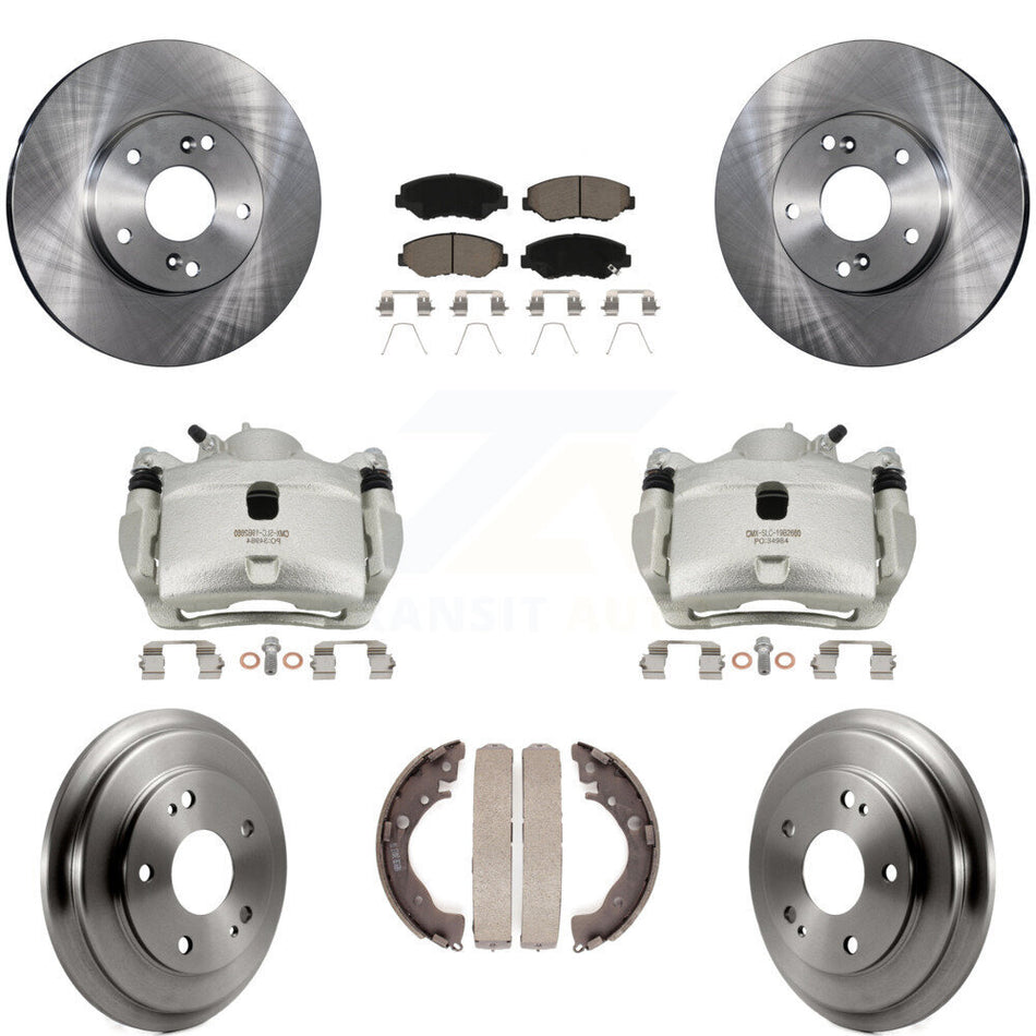 Front Rear Disc Brake Caliper Rotors Drums Ceramic Pads Kit (8Pc) For Honda Civic KC8-100801C