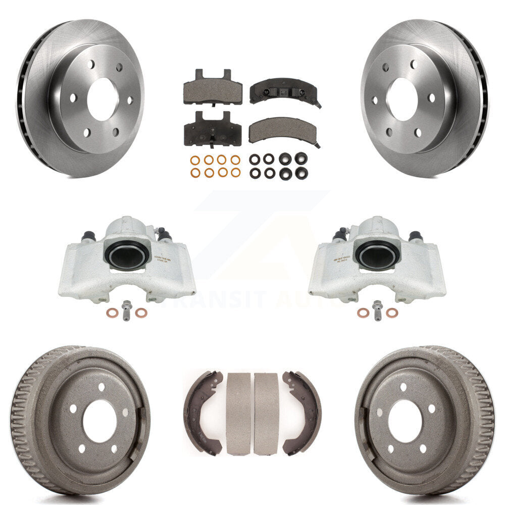 Front Rear Disc Brake Caliper Rotors Drums Semi-Metallic Pads Kit (8Pc) For GMC Yukon With 10" Diameter Drum KC8-100801P by Transit Auto