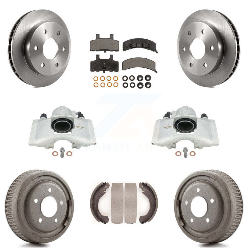 Front Rear Disc Brake Caliper Rotors Drums Semi-Metallic Pads Kit (8Pc) For GMC Yukon With 10" Diameter Drum KC8-100801P