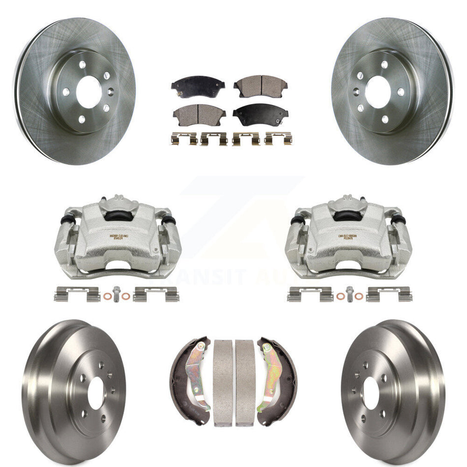 Front Rear Disc Brake Caliper Rotors Drums Ceramic Pads Kit (8Pc) For Chevrolet Sonic KC8-100801T