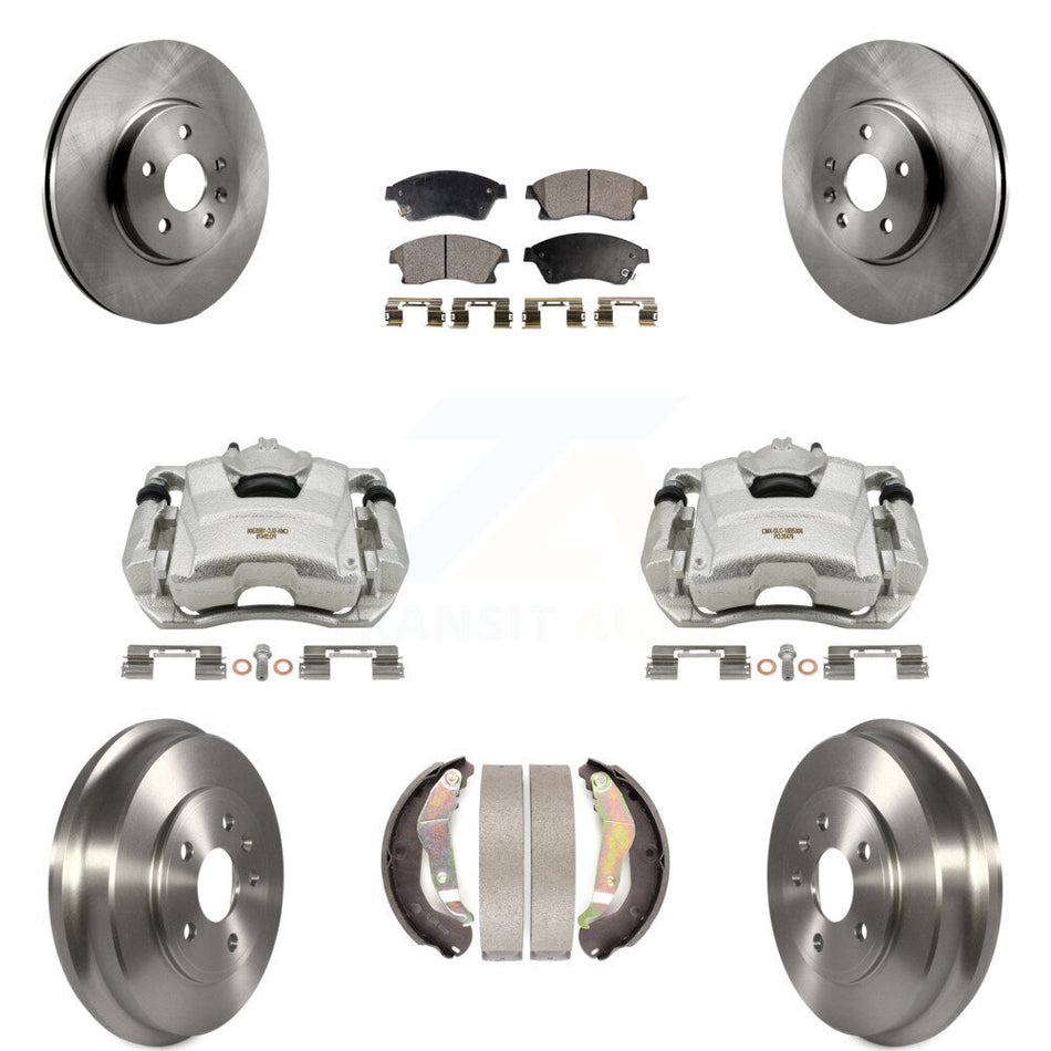 Front Rear Disc Brake Caliper Rotors Drums Ceramic Pads Kit (8Pc) For 2013-2014 Chevrolet Sonic RS KC8-100802T