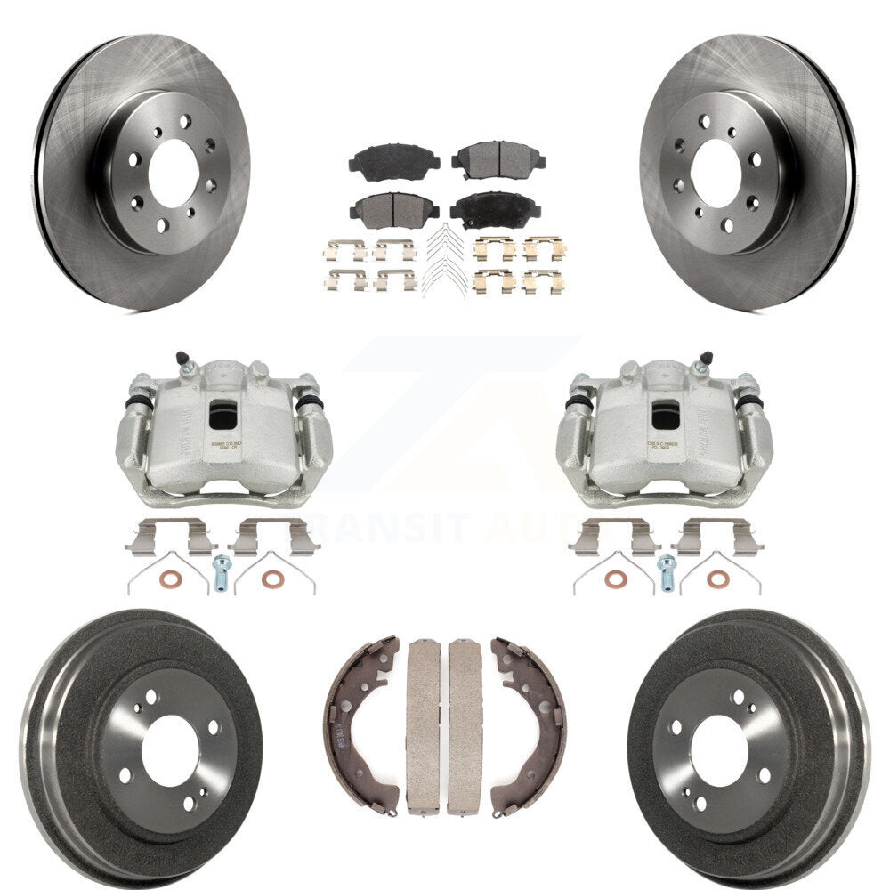 Front Rear Disc Brake Caliper Rotors Drums Semi-Metallic Pads Kit (8Pc) For Honda Fit KC8-100804P by Transit Auto