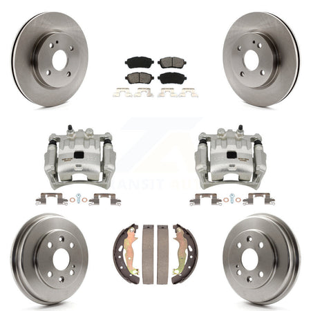 Front Rear Brake Caliper Rotors Drums Semi-Metallic Pads Kit (8Pc) For 2011-2014 Mazda 2 KC8-100805S