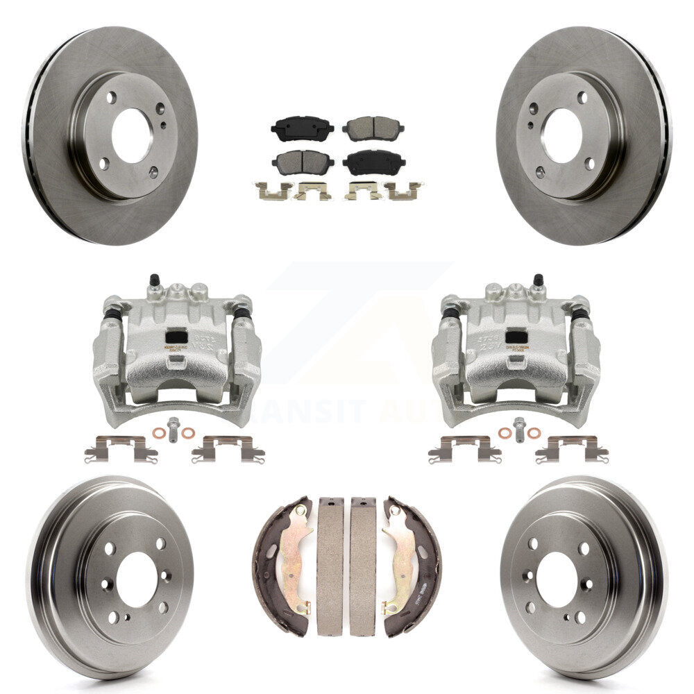 Front Rear Disc Brake Caliper Rotors Drums Semi-Metallic Pads Kit (8Pc) For Ford Fiesta KC8-100806S