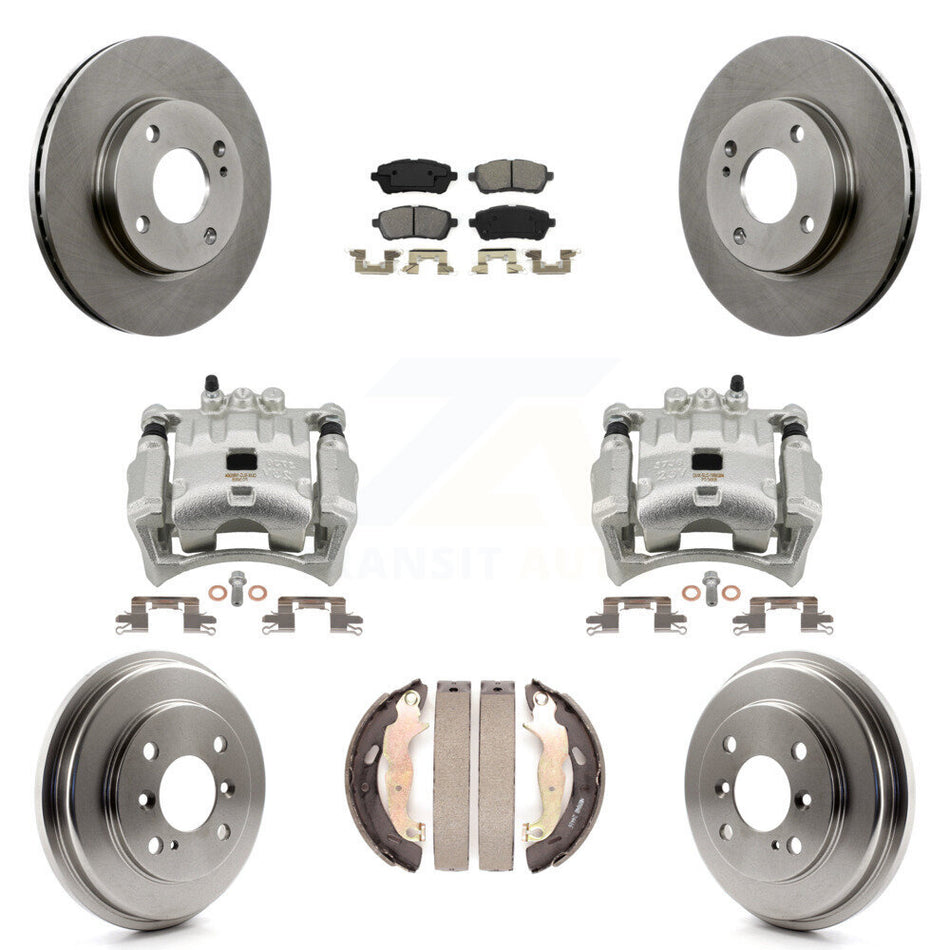 Front Rear Disc Brake Caliper Rotors Drums Semi-Metallic Pads Kit (8Pc) For Ford Fiesta KC8-100806S