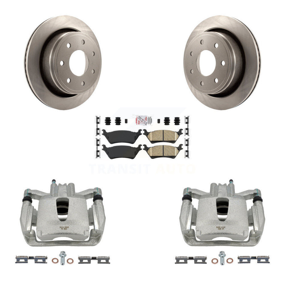 Rear Disc Brake Caliper Rotors And Ceramic Pads Kit For 2012-2014 Ford F-150 With 7 Lug Wheels KC8-100807N