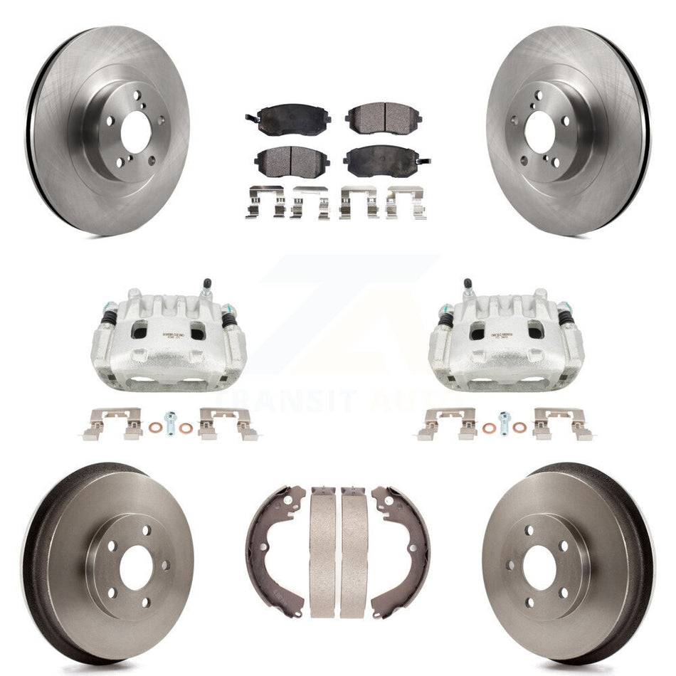 Front Rear Brake Caliper Rotors Drums Ceramic Pads Kit (8Pc) For Subaru Forester Impreza KC8-100807T