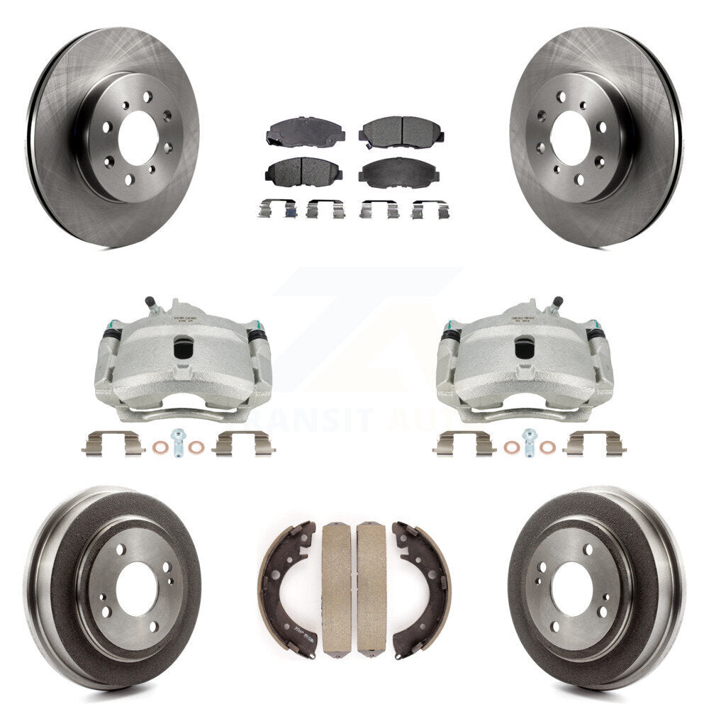 Front Rear Disc Brake Caliper Rotors Drums Semi-Metallic Pads Kit (8Pc) For Honda Civic Acura EL KC8-100808P by Transit Auto