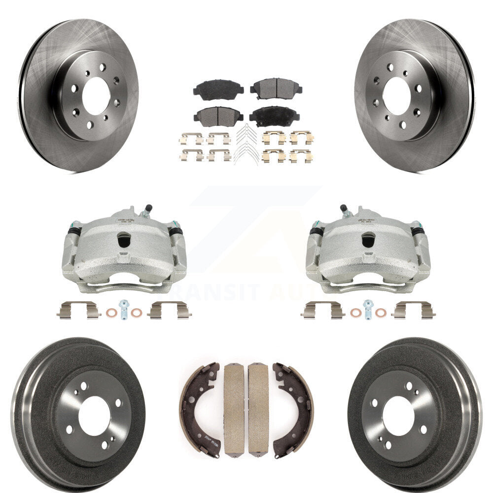 Front Rear Disc Brake Caliper Rotors Drums Ceramic Pads Kit (8Pc) For Honda Civic With 4 Lug Wheels KC8-100809T by Transit Auto