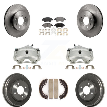 Front Rear Disc Brake Caliper Rotors Drums Ceramic Pads Kit (8Pc) For Honda Civic With 4 Lug Wheels KC8-100809T by Transit Auto