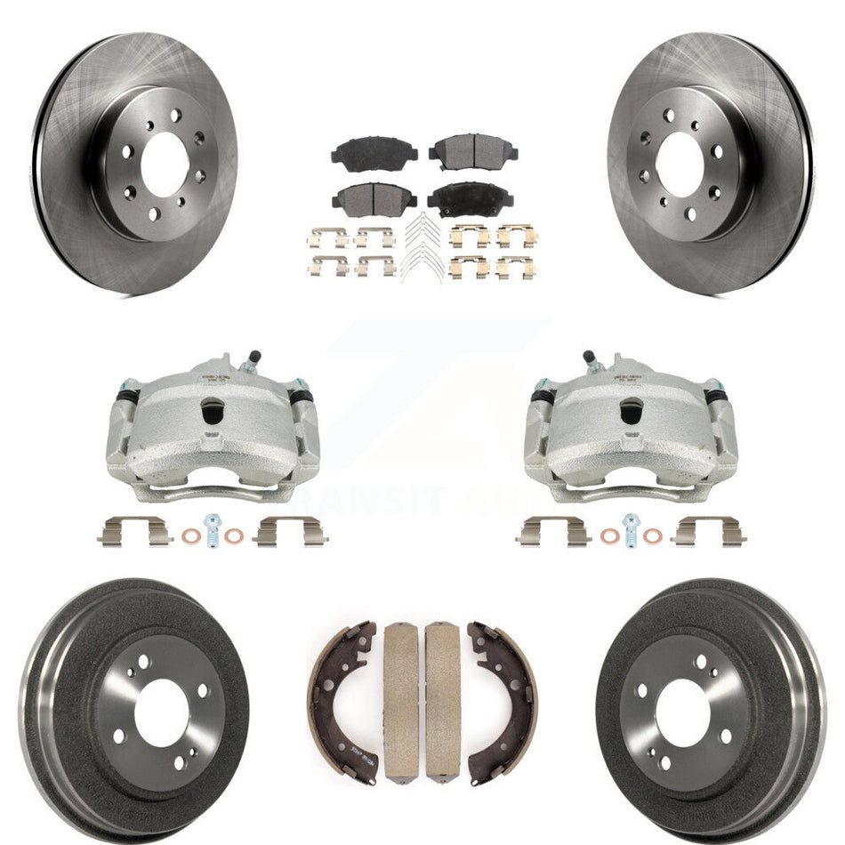 Front Rear Disc Brake Caliper Rotors Drums Semi-Metallic Pads Kit (8Pc) For Honda Civic With 4 Lug Wheels KC8-100810P by Transit Auto