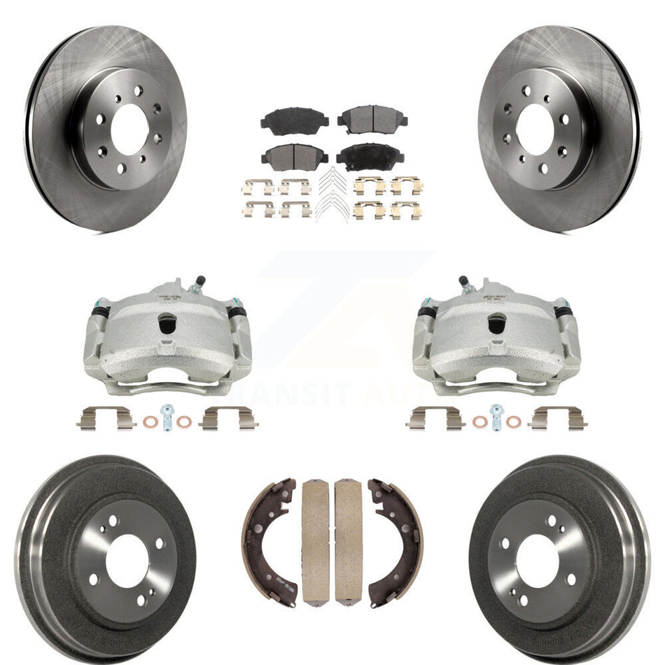 Front Rear Disc Brake Caliper Rotors Drums Semi-Metallic Pads Kit (8Pc) For Honda Civic With 4 Lug Wheels KC8-100810P