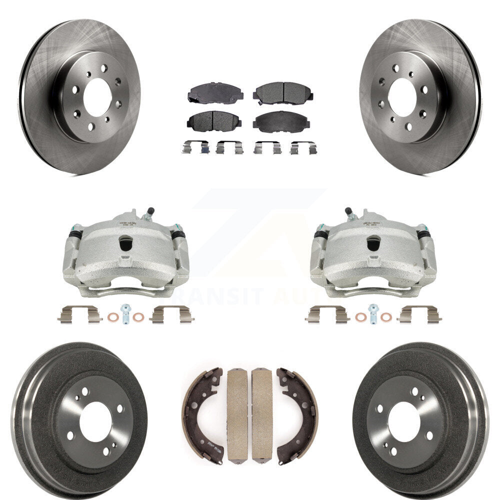 Front Rear Disc Brake Caliper Rotors Drums Ceramic Pads Kit (8Pc) For Honda Civic KC8-100810T by Transit Auto