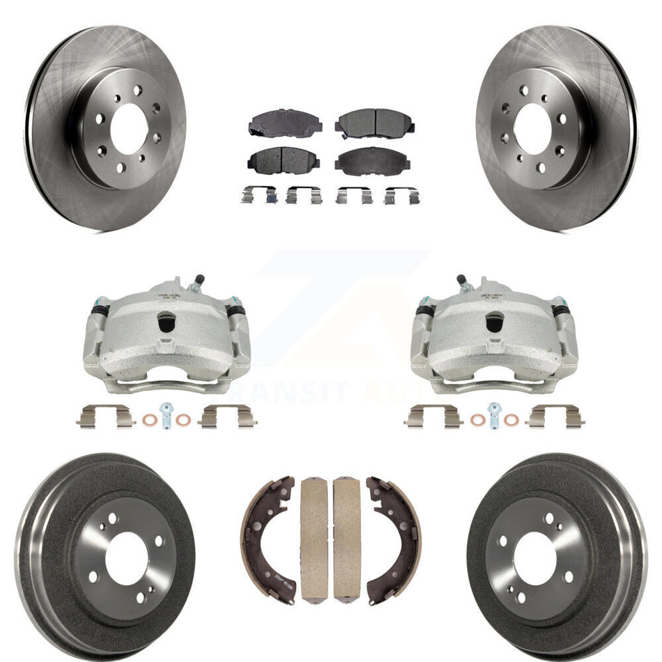 Front Rear Disc Brake Caliper Rotors Drums Ceramic Pads Kit (8Pc) For Honda Civic KC8-100810T