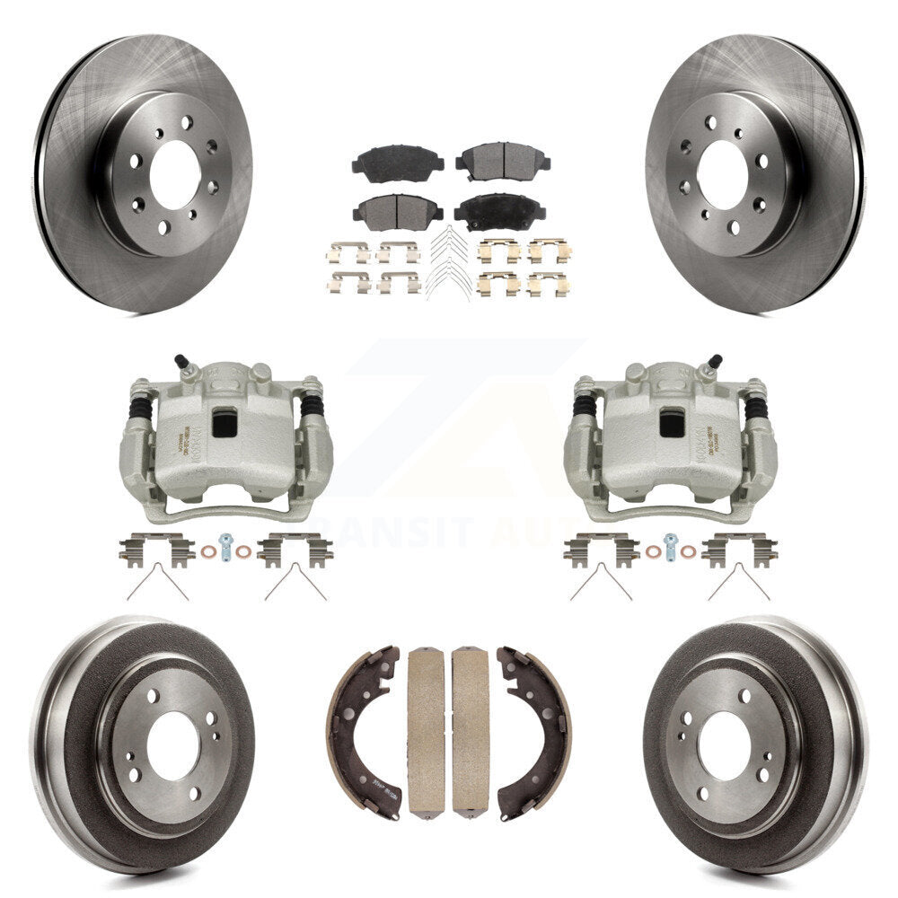 Front Rear Brake Caliper Rotors Drum Semi-Metallic Pad Kit (8Pc) For 2007-2008 Honda Fit KC8-100811P